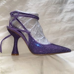 Rhinestone Embellished Ankle Wrap Pointed Toe Pumps